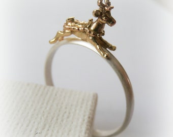 Reindeer sterling silver and brass ring - Christmas Stack Ring - Jewelry Stocking Stuffer