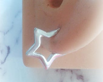 Sterling Silver Star Earrings - Star Earrings - Star Piercing/Fake Star piercing - Fake Ear Gauge Sterling Silver - Fake ear weights