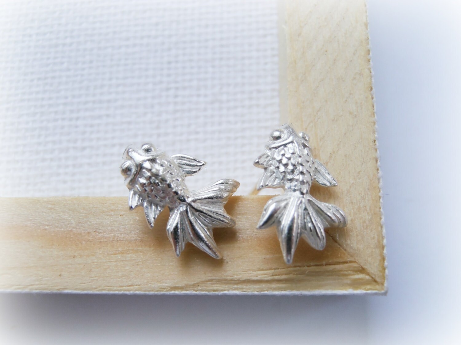 Koi Fish Sterling Silver Studs Tiny Gold Fish Earrings Etsy