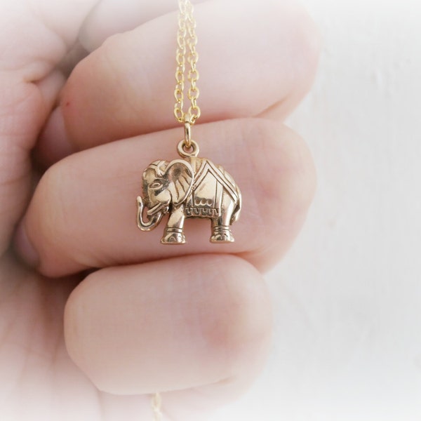 Collier d'éléphant, chaîne remplie d'or - collier de charme d'éléphant en bronze doré - collier de superposition de tous les jours minimal, bijoux de yoga