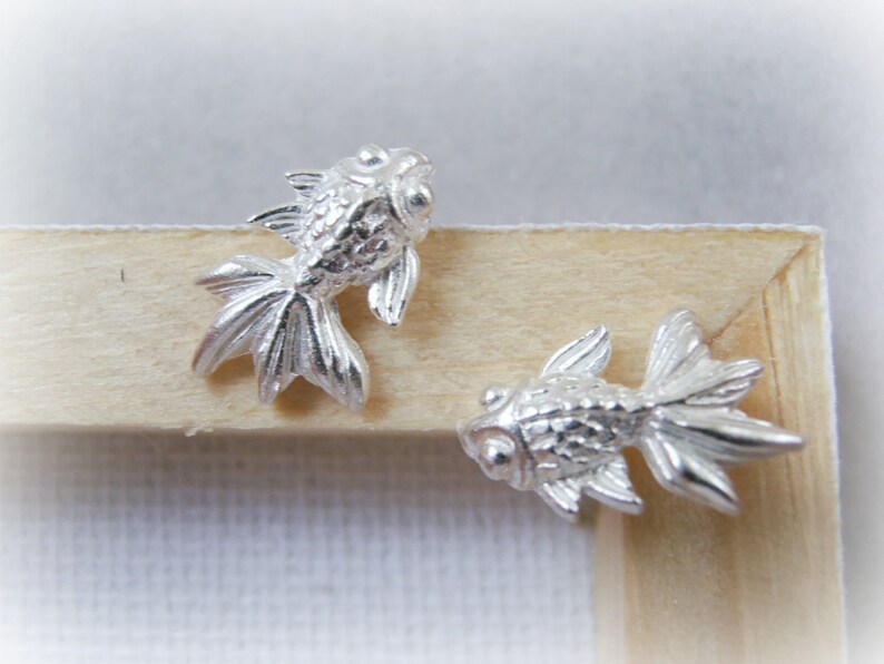 Koi Fish Sterling Silver Studs Tiny Gold Fish Earrings Etsy