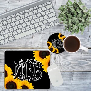 Yellow and Black Sunflower Mousepad and Coaster, Sublimation Design. PNG Digital Download, Black PNG Mousepad, Design 061