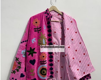 Chaqueta de terciopelo bordada Suzani: estilo hippie boho hecho a mano
