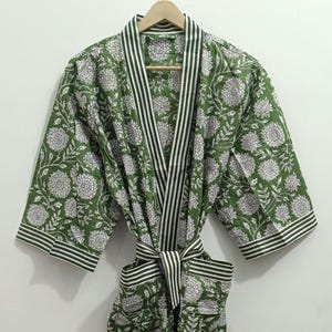 Cotton Kimono Robe Dressing Gown, Block Print Bridesmaid Robe, Summer Nightwear Kimono, One Size Robe, Handmade Cotton Kimono, Women Rboe