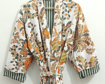 Cotton Velvet Kimono Robe: Japanese Style Morning Coat