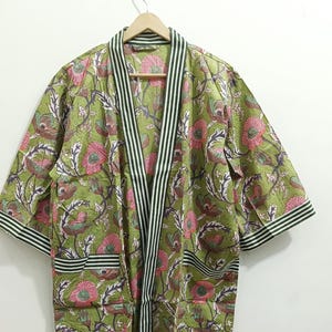 Cotton Kimono Robe Dressing Gown, Block Print Bridesmaid Robe, Summer Nightwear Kimono, One Size Robe, Handmade Cotton Kimono, Women Rboe