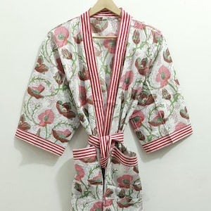 Cotton Kimono Robe Dressing Gown, Block Print Bridesmaid Robe, Summer Nightwear Kimono, One Size Robe, Handmade Cotton Kimono, Women Rboe