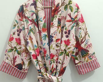 Cotton Velvet Kimono Robe: Japanese Style Morning Coat