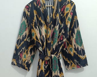 Printed Velvet Kimono Robe: Women's Cotton Winter Jacket