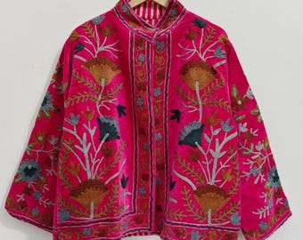 Handmade Velvet Suzani Jacket: Embroidered Boho Coat