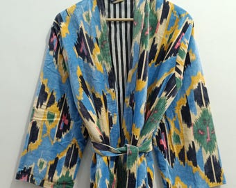 Printed Velvet Kimono Robe: Cotton Winter Jacket, Bridesmaid Bridal Robe