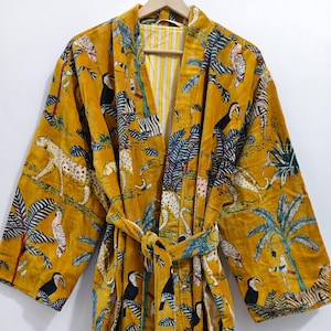 Jungle Print Velvet Kimono Robes, Morning Tea Velvet Coat, Bridesmaid Robe velvet kimono robe for women ladies bathrobe Kimono Night Wear