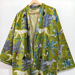 Green jungle safari Women Velvet Kimono Robes Jacket Morning Tea Velvet Coat Bridesmaid bridal Robe Cotton winter robe Jacket bathrobe Gifts