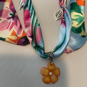 bandana necklace, silk necklace with charms, handmade jewelry,  teen necklace, charm necklace, cute necklace, charm necklace, gift for her