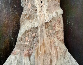 Ivory wedding Bohemian gypsy Wildskin bridal beach garden hippy wedding  fantasy prom formal photo shoot  Stevie nicks tattered woodland M L