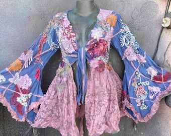 Festival romantic Boho gypsy tie up top bohemian gypsy Boho festival pink hippy stevie nicks hipster funky duster festival free size M L