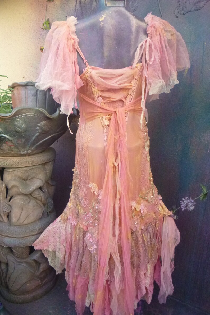 bohemian wedding boho romantic fantasy wedding M gypsy bridesmaid velvet,satin boho wildskin tattered dress woodland
