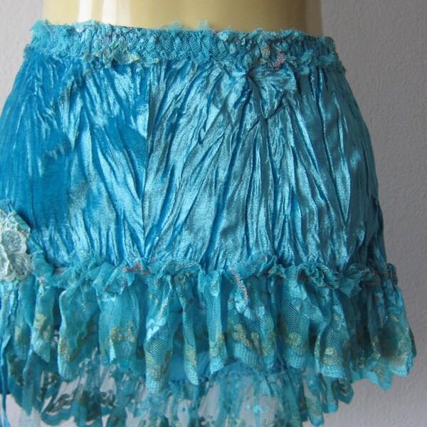 RESERVED.mermaid blues quality stretch velvet and lace mini/over skirt...28" to 32" waist