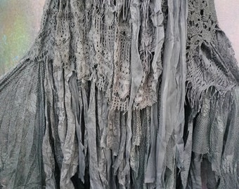 Upcycled BLACK gothic dress bohemian boho punk festival party funeral wake prom shabby Stevie nicks victorian lace western shabby tattered L