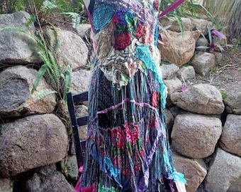 Festival woodland Boho Stevie Nicks wedding wildskin gypsy fantasy garden formal romantic bohemian boho tattered dress woodland, romantic M