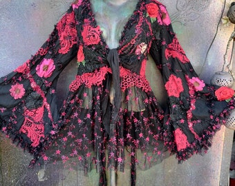 Festival romantic Boho gypsy tie up top bohemian gypsy Boho festival gypsy hippy stevie nicks hipster funky duster festival free size M L