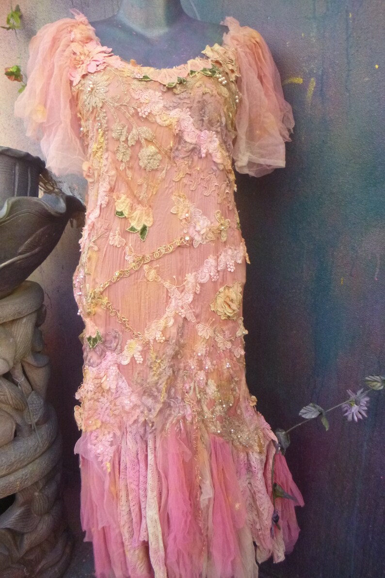 bohemian wedding boho romantic fantasy wedding M gypsy bridesmaid velvet,satin boho wildskin tattered dress woodland
