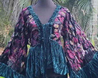 Handmade Embroidered Velvet Duster Jacket: Gothic Bohemian Festival Style