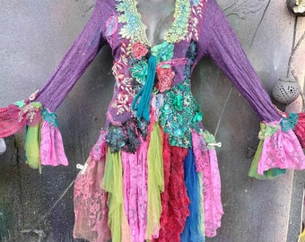 bohemian duster gypsy hippy vintage gothic boho wildskin romantic garden fairy angel stevie nicks  woodland fantasy tattered small to 34"