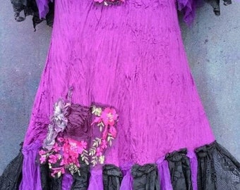 Bohemian gothic velvet dress gypsy hippy party festival bridesmaid mother of bride fairy lace Stevie Nicks purple S M