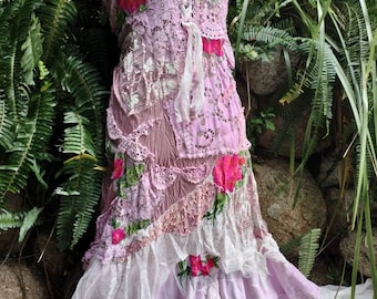 20%OFF woodland Boho Stevie Nicks wedding wildskin gypsy fantasy garden formal romantic bohemian boho tattered dress woodland, romantic M