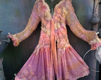 bohemian duster gypsy hippy fluffy vintage gothic boho wildskin romantic garden fairy angel stevie nicks  woodland fantasy tattered M L