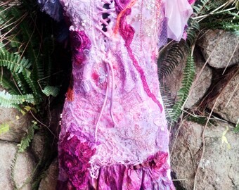 Gypsy boho garden beach wedding prom top mini slip forest bridal mermaid shabby fantasy formal bohemian romantic tattered cocktail  S M