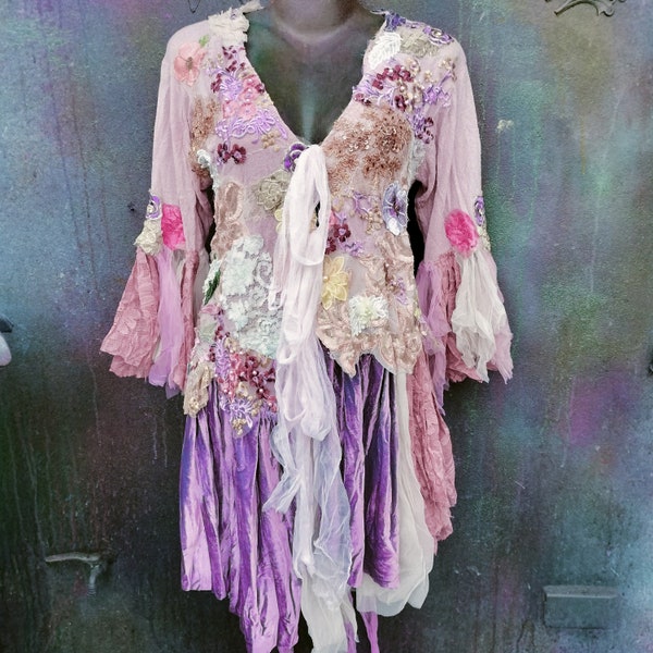 bohemian duster gypsy hippy vintage gothic boho wildskin festival romantic garden fairy angel stevie nicks  woodland fantasy tattered L