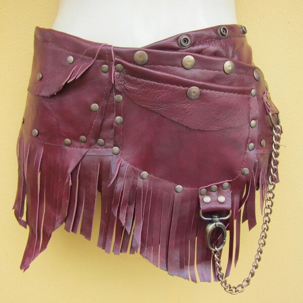 BURNING MAN tribal leather mini skirt belt" to 36" to 44" hip