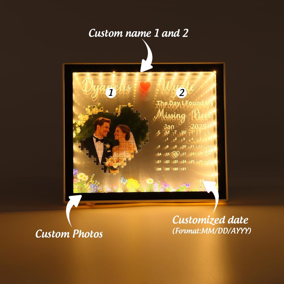 Personalized Photo Frame Light, Custom Wedding Gift, Anniversary Lamp ...