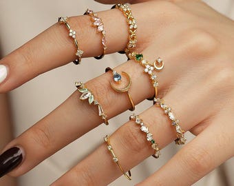 Sterling Silver Stackable Rings Set: Dainty Minimalist Bands