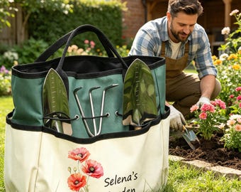 Organiseur d'outils de jardinage personnalisé, sac à outils de jardinage personnalisé, cadeau pour grand-mère, fourre-tout à outils pour maman