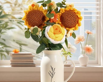 Personalized Ceramic Wedding Vase, Crochet Flowers, Handmade Couple Gift