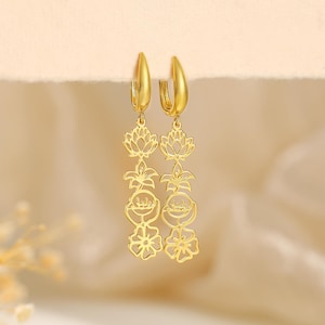 Personalized Birth Flower Earrings: Gold Floral Jewelry, Birthday Gift