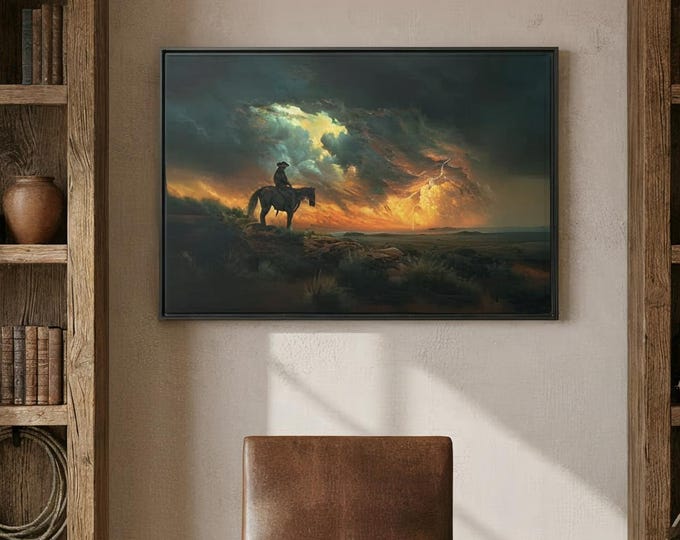 Cowboy Sunset Storm Wall Art | Western Landscape Print