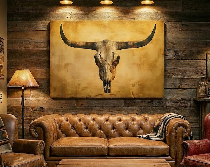 Texas Longhorn Skull Wall Art | Western Cowboy Heritage Print