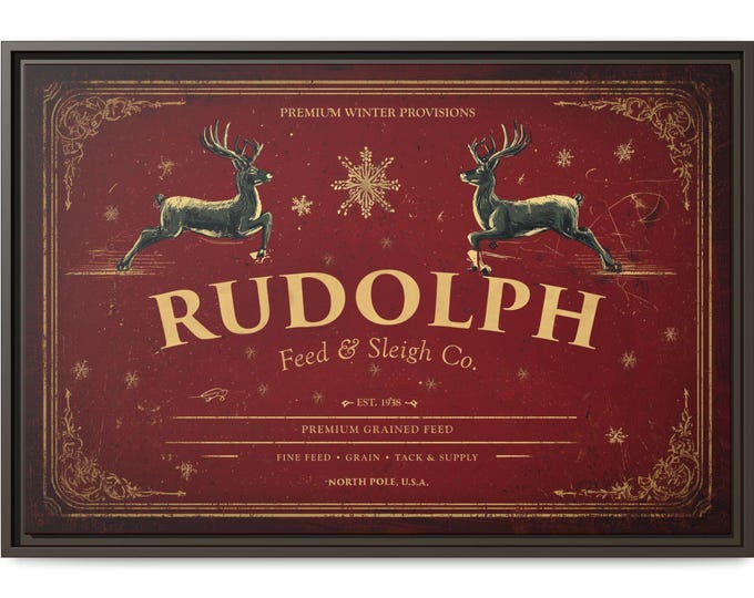 Vintage Christmas Sign | Reindeer Christmas Decor | Rustic Holiday Wall Art | Rudolph Feed & Sleigh Co.