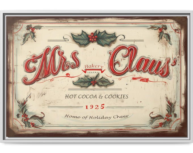 Mrs. Claus Bakery Christmas Sign | Vintage Holiday Kitchen Wall Art