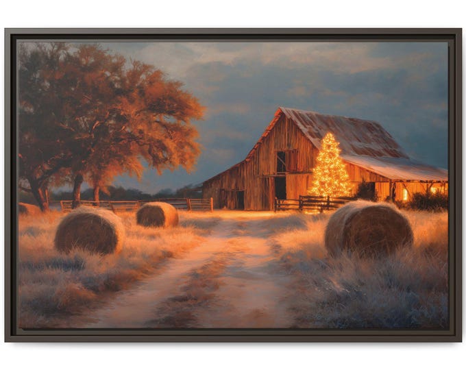Country Christmas Barn Art | Rustic Farmhouse Wall Decor, Snowy Eve Scene