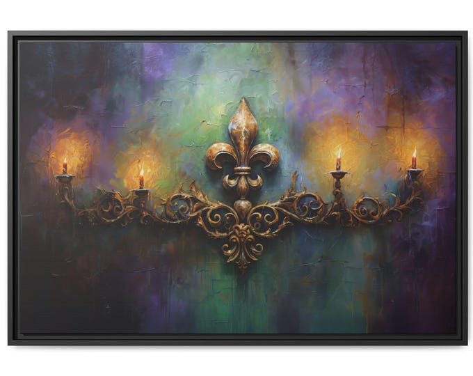 Fleur de Lis Candlelight | Framed Canvas Wall Art – Mardi Gras Gothic Decor