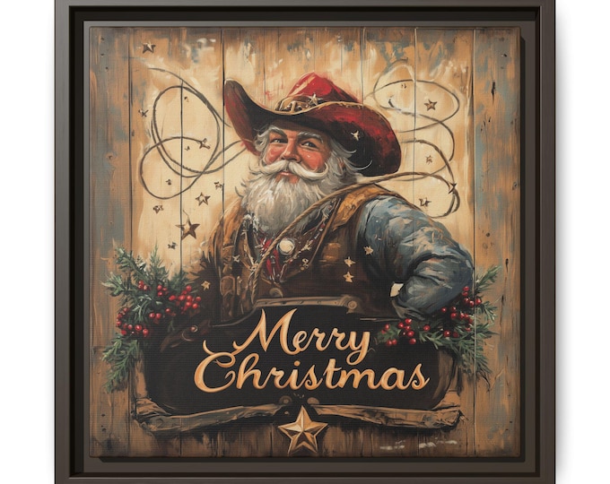 Cowboy Santa Wall Art | Rustic Western Christmas Decor, Lone Star Santa