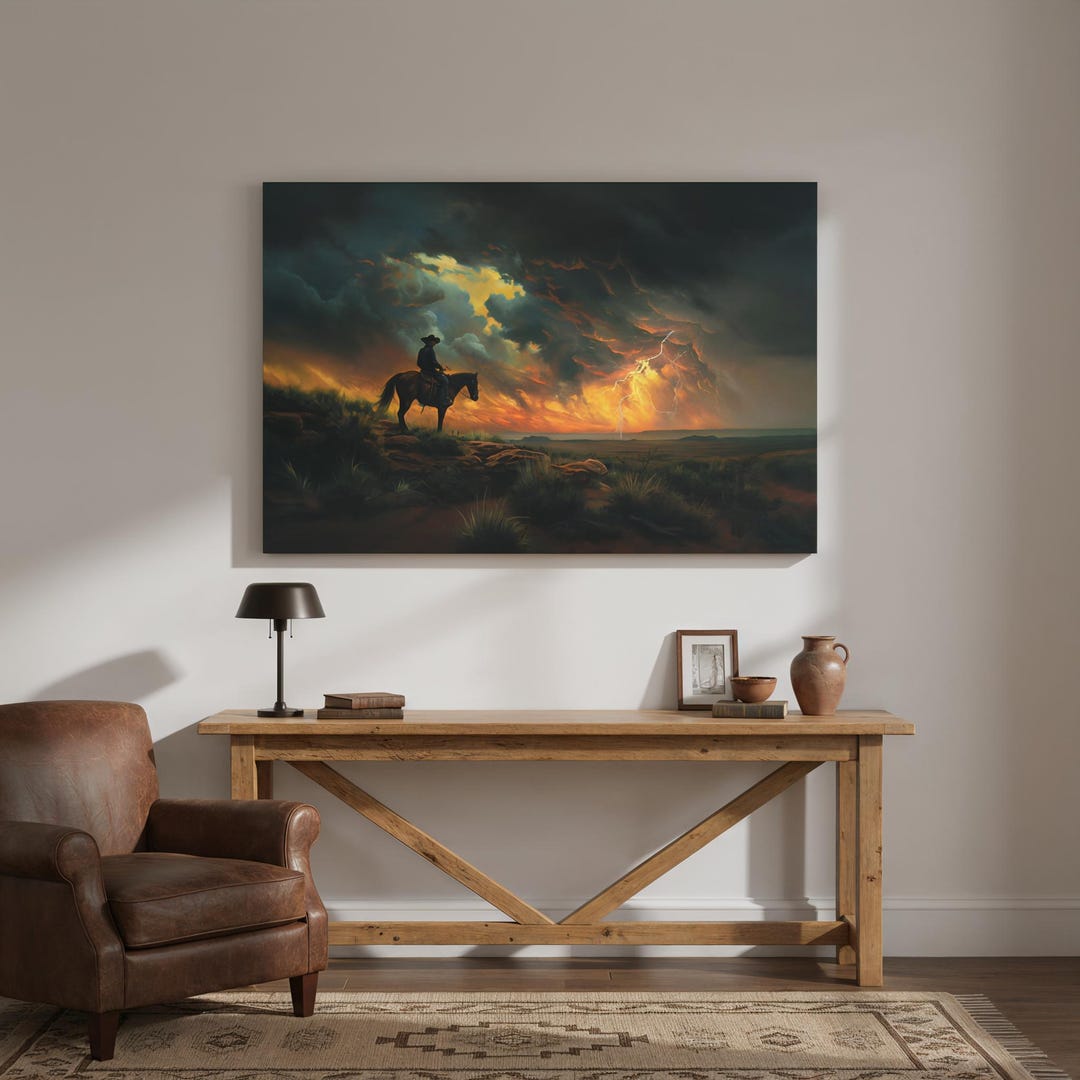 Cowboy Sunset Storm | Western Wall Art | Canvas & Fine Art Print ...