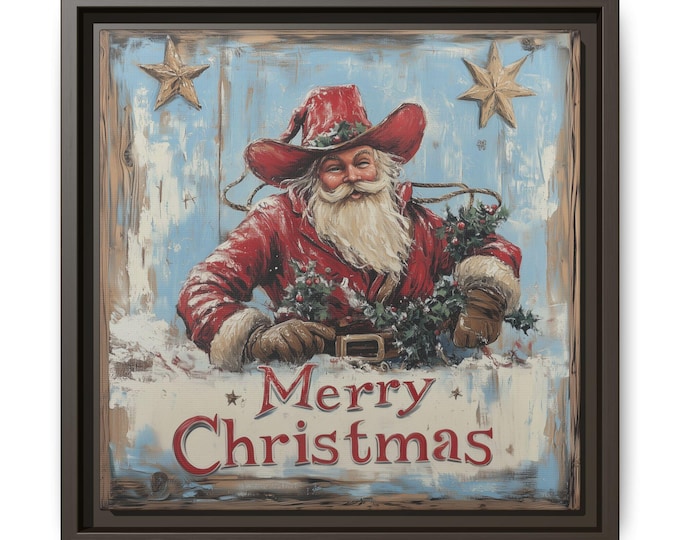 Cowboy Santa Christmas Wall Art | Rustic Western Cowboy Claus Decor