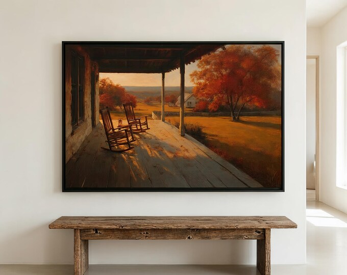 Autumn Front Porch Wall Art, Texas Hill Country Landscape