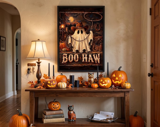 Western Halloween Wall Art, Cowboy Ghost Canvas or Fine Art Print